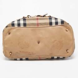 Pre Owned Burberry Beige House Check Canvas and Leather Large Parsons Hobo