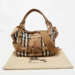 Pre Owned Burberry Beige House Check Canvas and Leather Large Parsons Hobo