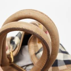Pre Owned Burberry Beige House Check Canvas and Leather Large Parsons Hobo