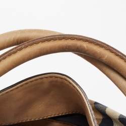 Pre Owned Burberry Beige House Check Canvas and Leather Large Parsons Hobo