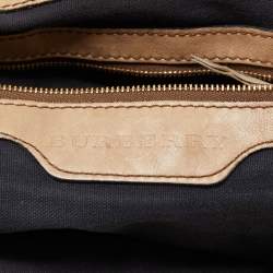 Pre Owned Burberry Beige House Check Canvas and Leather Large Parsons Hobo