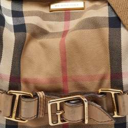 Pre Owned Burberry Beige House Check Canvas and Leather Large Parsons Hobo