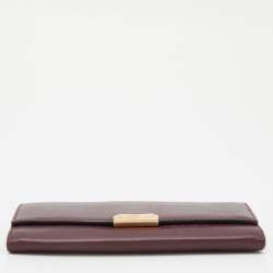 Pre Owned Burberry Burgundy Leather Flap Continental Wallet