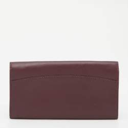Pre Owned Burberry Burgundy Leather Flap Continental Wallet