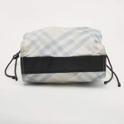 Pre Owned Burberry Black/Light Blue Nova Check Nylon and Leather Buckleigh Tote
