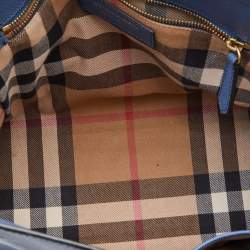 Pre Owned Burberry Blue Leather Medium Buckle Tote
