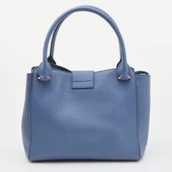 Pre Owned Burberry Blue Leather Medium Buckle Tote