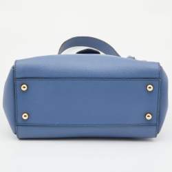 Pre Owned Burberry Blue Leather Medium Buckle Tote