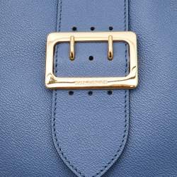 Pre Owned Burberry Blue Leather Medium Buckle Tote