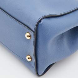 Pre Owned Burberry Blue Leather Medium Buckle Tote