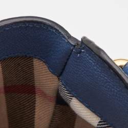 Pre Owned Burberry Blue Leather Medium Buckle Tote