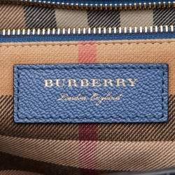 Pre Owned Burberry Blue Leather Medium Buckle Tote