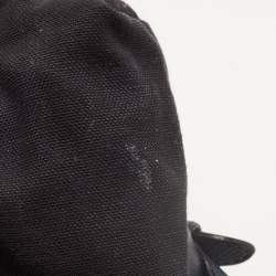 Pre Owned Burberry Navy Blue/Beige Leather and House Check Fabric Small Banner Tote