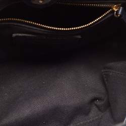 Pre Owned Burberry Navy Blue/Beige Leather and House Check Fabric Small Banner Tote