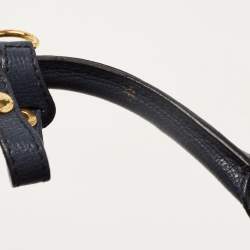 Pre Owned Burberry Navy Blue/Beige Leather and House Check Fabric Small Banner Tote