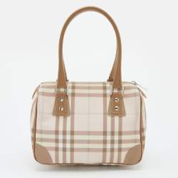 Pre Owned Burberry Pink/Beige House Check PVC and Leather Small Boston Bag