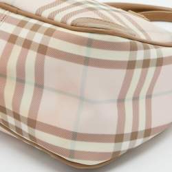 Pre Owned Burberry Pink/Beige House Check PVC and Leather Small Boston Bag