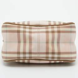 Pre Owned Burberry Pink/Beige House Check PVC and Leather Small Boston Bag