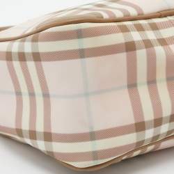 Pre Owned Burberry Pink/Beige House Check PVC and Leather Small Boston Bag