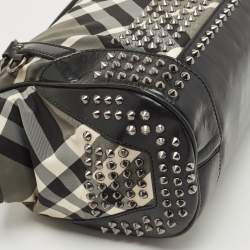 مملوكة مسبقًا Burberry Black Nova Check Nylon and Leather Studded Satchel