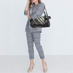 مملوكة مسبقًا Burberry Black Nova Check Nylon and Leather Studded Satchel