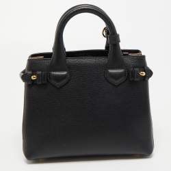 Pre Owned Burberry Black/Beige Leather and House Check Fabric Baby Banner Tote