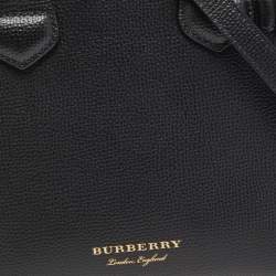 Pre Owned Burberry Black/Beige Leather and House Check Fabric Baby Banner Tote