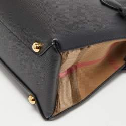 Pre Owned Burberry Black/Beige Leather and House Check Fabric Baby Banner Tote