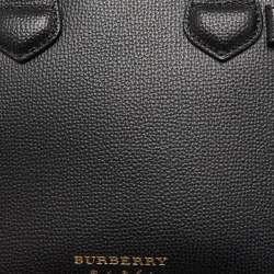 Pre Owned Burberry Black/Beige Leather and House Check Fabric Baby Banner Tote