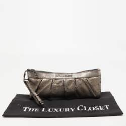 Pre Owned Burberry Metallic Perforated Floral Leather Wristlet Pouch