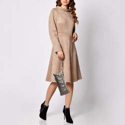 Pre Owned Burberry Metallic Perforated Floral Leather Wristlet Pouch