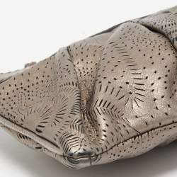 Pre Owned Burberry Metallic Perforated Floral Leather Wristlet Pouch