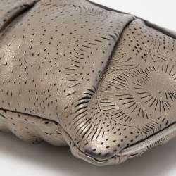 Pre Owned Burberry Metallic Perforated Floral Leather Wristlet Pouch