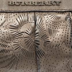 Pre Owned Burberry Metallic Perforated Floral Leather Wristlet Pouch