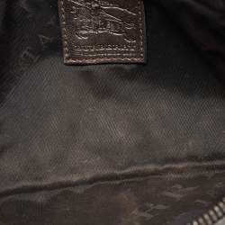 Pre Owned Burberry Metallic Perforated Floral Leather Wristlet Pouch