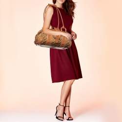 Pre Owned حقيبة بربري مانور كبيرة جلد و نايلون بني و بني فاتح