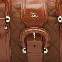 Pre Owned حقيبة بربري مانور كبيرة جلد و نايلون بني و بني فاتح