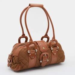 Pre Owned حقيبة بربري مانور كبيرة جلد و نايلون بني و بني فاتح