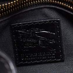 Pre Owned Burberry Black/Beige House Check Canvas and Leather Bridle Hobo