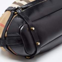 Pre Owned Burberry Black/Beige House Check Canvas and Leather Bridle Hobo
