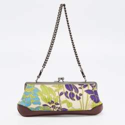 Burberry Multicolor Floral Printed Canvas and Leather Kisslock Frame Chain Clutch
