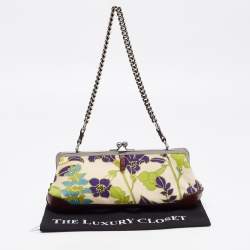 Burberry Multicolor Floral Printed Canvas and Leather Kisslock Frame Chain Clutch