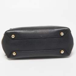 مملوكة مسبقًا Burberry Black Leather and House Check Fabric Small Banner Tote