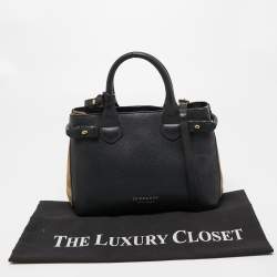 مملوكة مسبقًا Burberry Black Leather and House Check Fabric Small Banner Tote