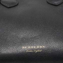 مملوكة مسبقًا Burberry Black Leather and House Check Fabric Small Banner Tote