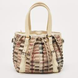 مملوكة مسبقًا Burberry Cream/Beige House Check PVC and Patent Leather Lowry Tote
