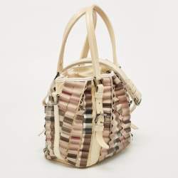 مملوكة مسبقًا Burberry Cream/Beige House Check PVC and Patent Leather Lowry Tote