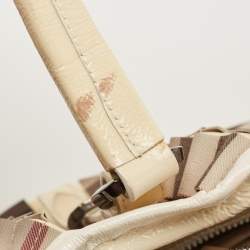 مملوكة مسبقًا Burberry Cream/Beige House Check PVC and Patent Leather Lowry Tote