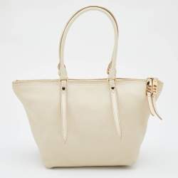 Pre Owned Burberry Off White Leather Small Salisbury Tote