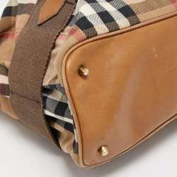 Pre Owned Burberry Beige House Check Canvas and Leather Large Parsons Hobo